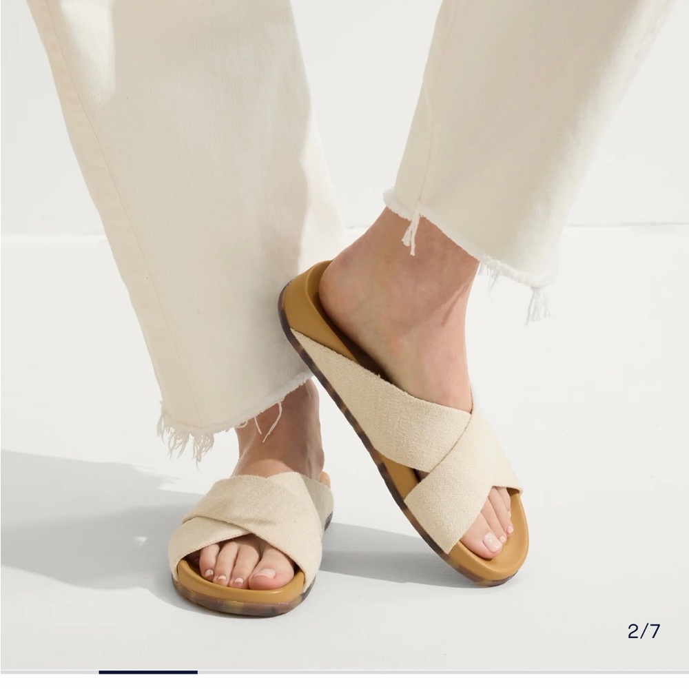 Rothy's Cream Woven Crisscross Slide Sandals